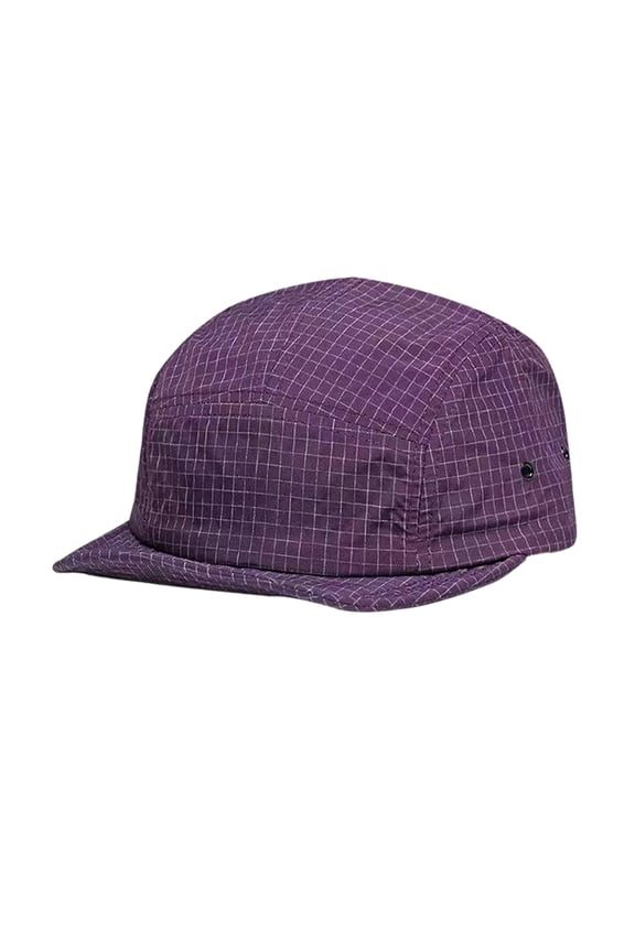 Unisex Grid Pattern Five Panel Cap Lightweight Breathable Adjustable Flat Brim Hat for Outdoor Activities