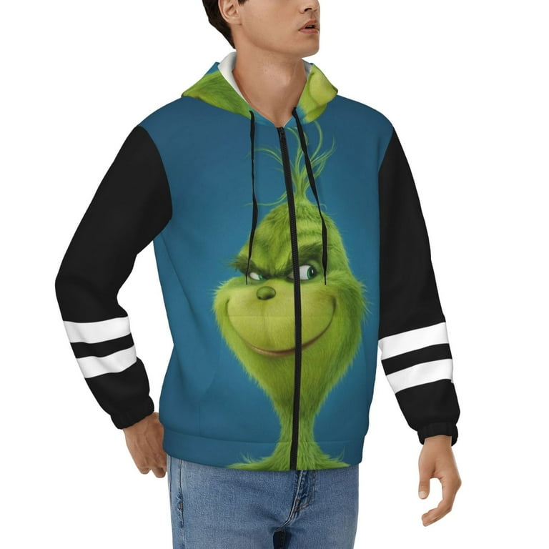Unisex Grinch Pullover Hoodie With Zipper Casual Hooded Sweatshirts with Pocket For Men Women