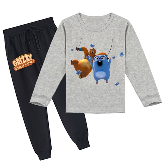 Unisex Grizzly And The Lemmings Children's Outfit: Long Sleeve T-shirt and Pants, Comfy and Breathable, Spring Autumn