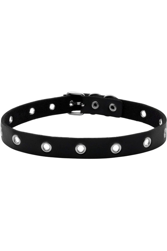 Unisex Grommet Professional Leather Choker Eyelet Collar Punk Goth Emo Necklace with Spike Cross Star Pendant[y229]