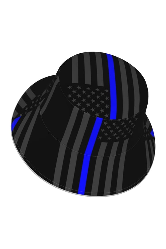 Unisex Group Of Thin Blue Line Flag Bucket Hat Fisherman Cap Reversible Travel Sunhat With Reflective Stripe