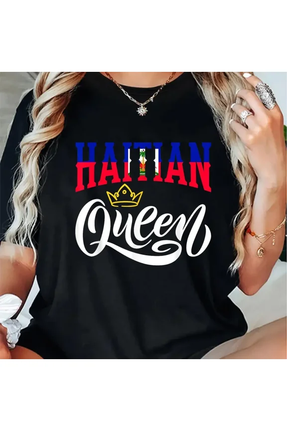 Unisex Haitian Queen Haiti Flag Graphic T-Shirt, Proud Haitian Culture Pride Casual Tee for Women