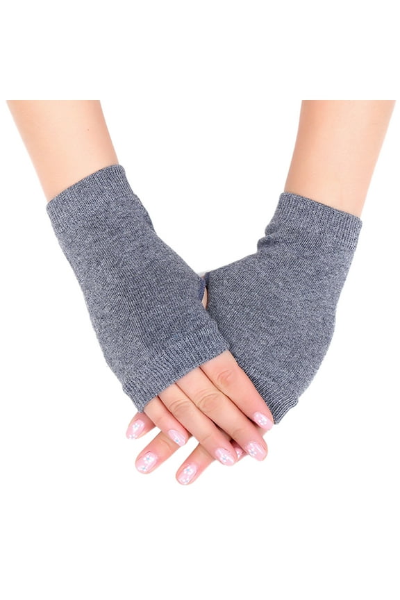 Unisex Half Finger Gloves Winter Stretchy Knit Color Fingerless Gloves Cotton Short Hand Warmer with Thumb Hole