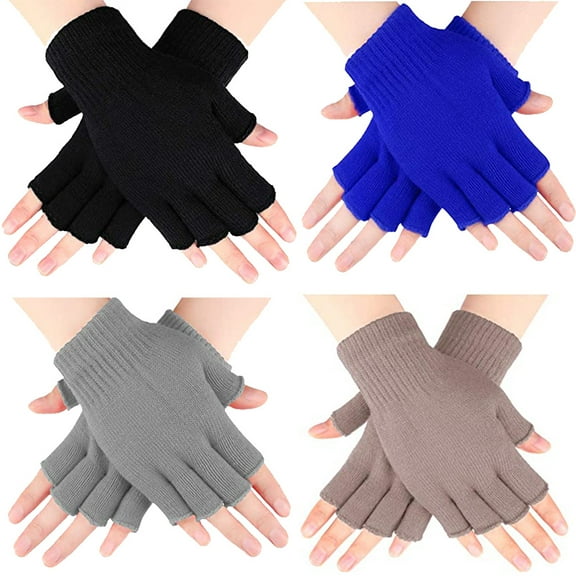 Unisex Half Finger Gloves Winter Warm Stretchy Knit Fingerless Gloves Touchscreen Typing Gloves