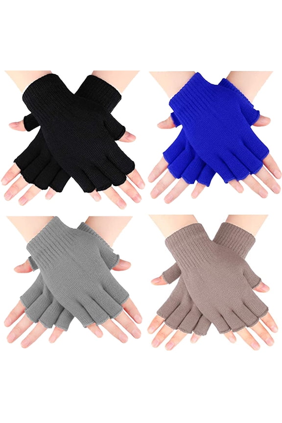 Unisex Half Finger Gloves Winter Warm Stretchy Knit Fingerless Gloves Touchscreen Typing Gloves