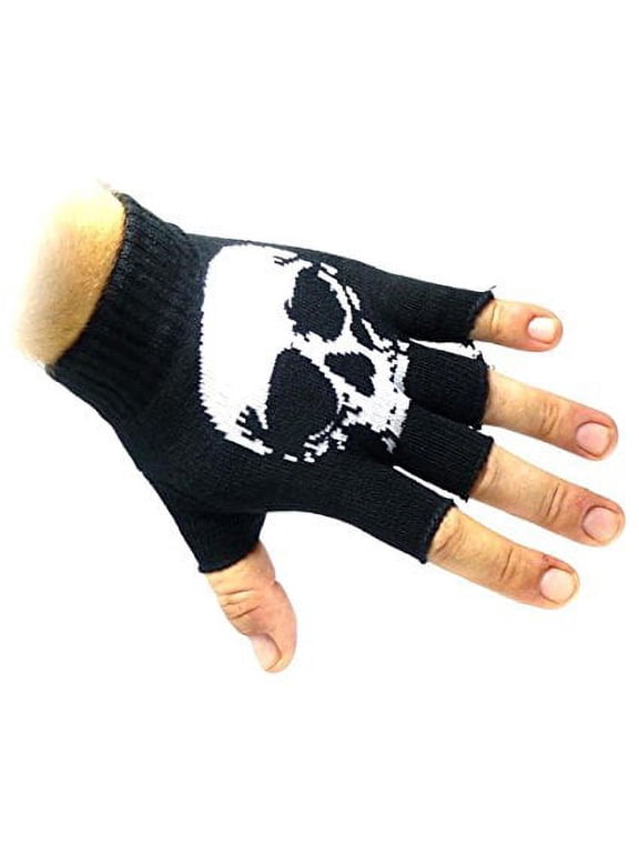 Unisex Half Finger Stretchy Fingerless Gloves One Size Fits Most Skull