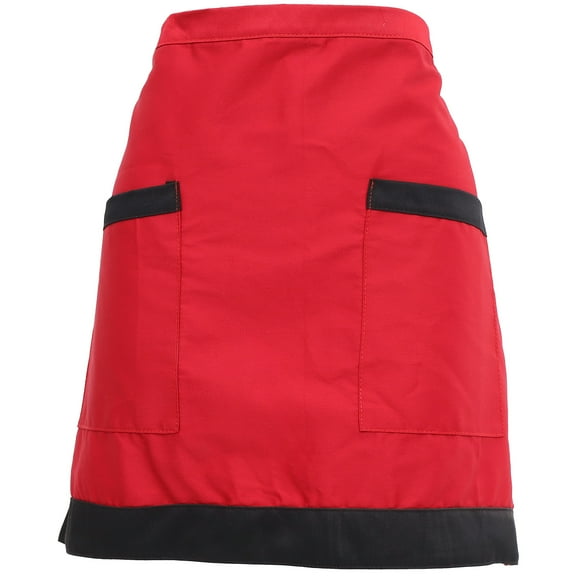 Unisex Half-length Working Apron Waist Apron Short Serving Aprons with Pockets Waiter Workwear Free Size(Red and Black Rim )