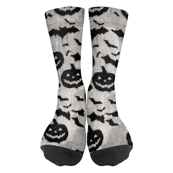 Unisex Halloween Crew Socks Pumpkin Print Funny Novelty Mid-Calf Socks Breathable Comfortable Spooky Season Gifts for Men Women