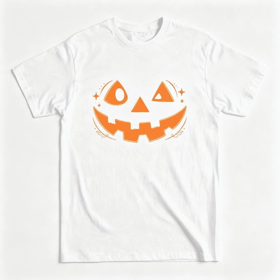 Unisex Halloween Graphic T-Shirt Cute Jack O Lantern Pumpkin Smile Face With Stars Casual Crew Neck Tee
