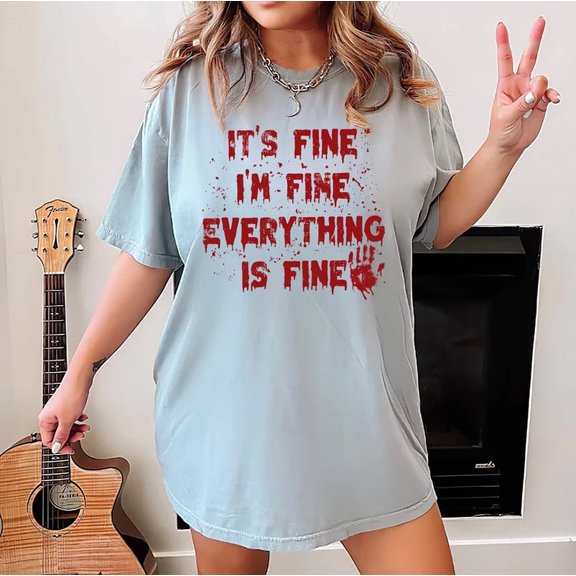 Unisex Halloween Graphic T-Shirt – “It’s Fine Everything is Fine” Oversized Tee