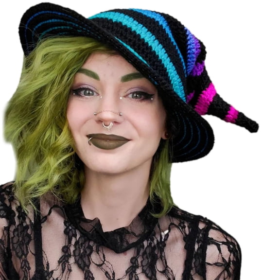 Unisex Halloween Knitted Witch Hat Multi Color Wizard Hat Men Women Party Headgear Cosplay Hat Festivals Party Props