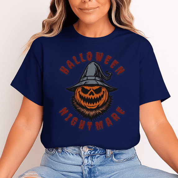 Unisex “Halloween Nightmare” T-Shirt, 100% Cotton – Scary Pumpkin Witch Graphic, Soft Crewneck, Short Sleeve, Gift for Halloween