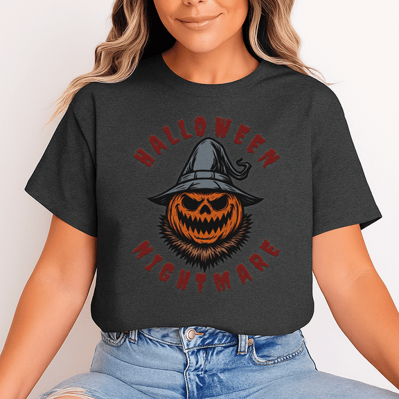 Unisex “Halloween Nightmare” T-Shirt, 100% Cotton – Scary Pumpkin Witch Graphic, Soft Crewneck, Short Sleeve, Gift for Halloween