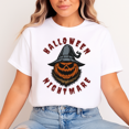 thumbnail image 1 of Unisex “Halloween Nightmare” T-Shirt, 100% Cotton – Scary Pumpkin Witch Graphic, Soft Crewneck, Short Sleeve, Gift for Halloween, 1 of 2