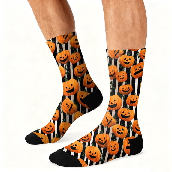 Unisex Halloween Print Mid Calf Socks Breathable Elastic Daily Socks Cute Halloween Pattern Crew Socks Fall Halloween Gifts for Women Men