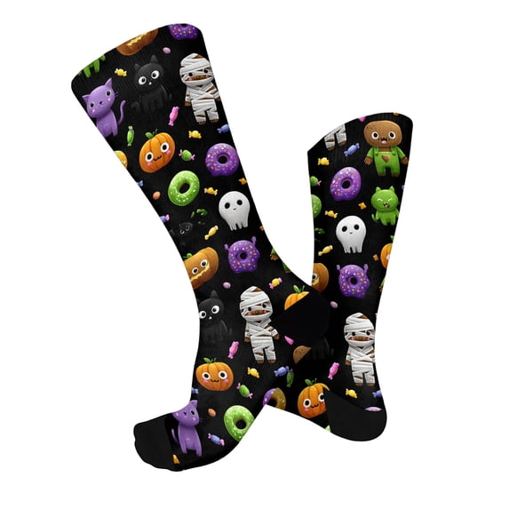 Unisex Halloween Print Mid Calf Socks Breathable Elastic Daily Socks Cute Halloween Pattern Crew Socks Fall Halloween Gifts for Women Men