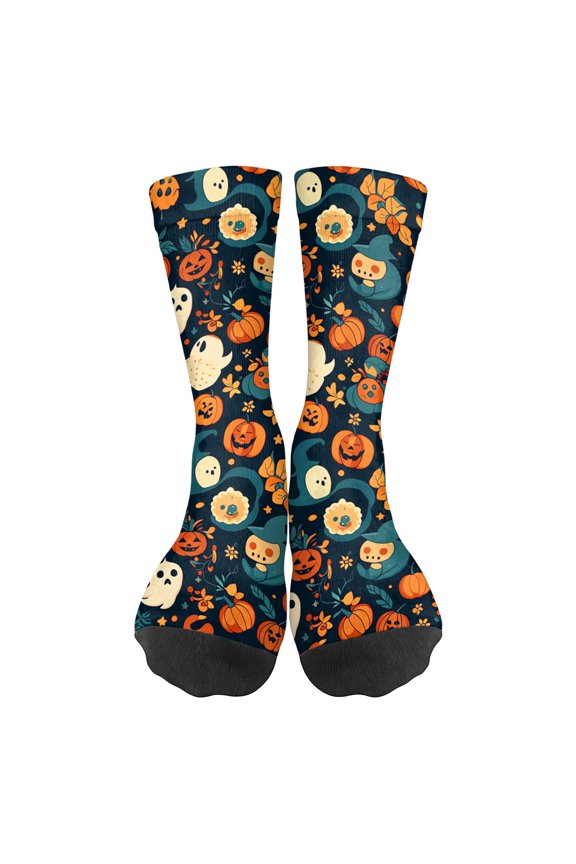 Unisex Halloween Printed Mid Calf Socks Elastic Ribbed Cuff 1 Pair Daily Socks