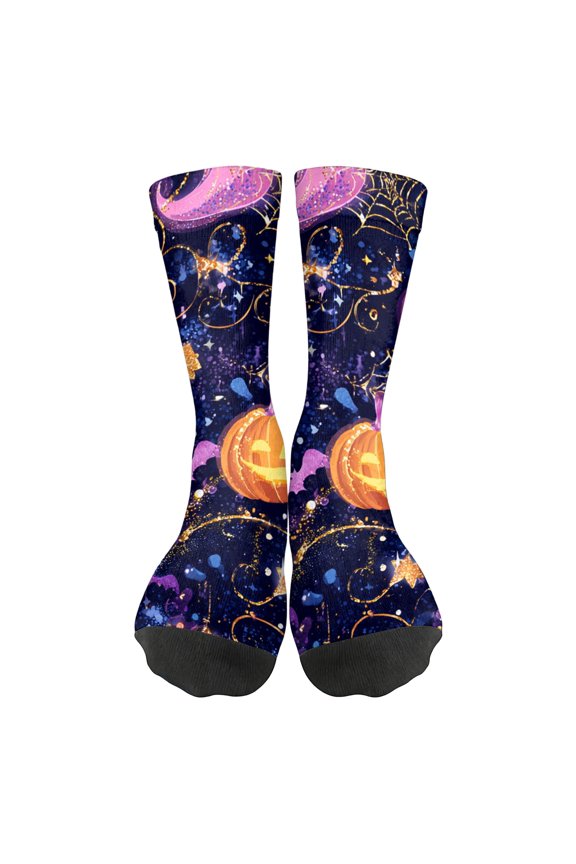 Unisex Halloween Printed Mid Calf Socks Elastic Ribbed Cuff 1 Pair Daily Socks