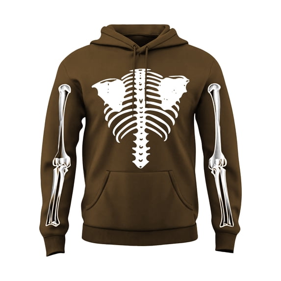 Unisex Halloween Skeleton Bone Print Hoodie, Full Arm & Torso Skeletal Graphic Pullover Hooded Sweatshirt for Halloween Party