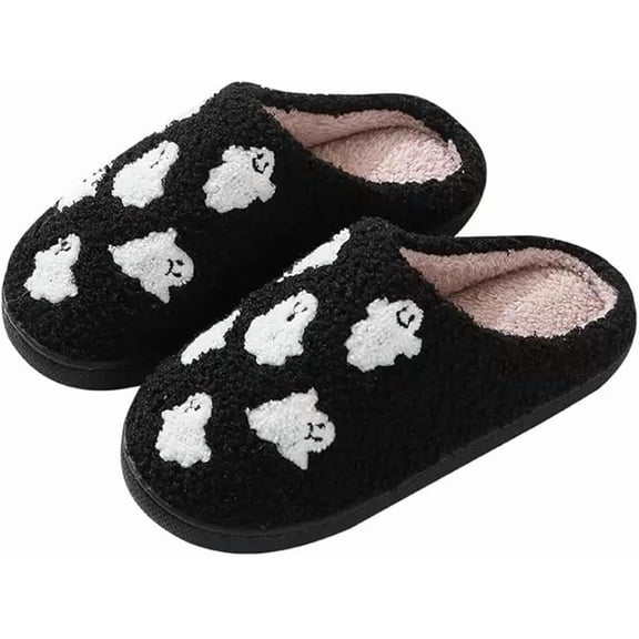 Unisex Halloween Slippers Spooky Ghost Slippers Cute Cozy Warm Plush Slip-On House Indoor and Outdoor Shoes