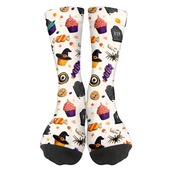 Unisex Halloween Socks Funny Pumpkin Ghost Print Mid-Calf Crew Socks Breathable Comfortable Cotton Blend Novelty Socks for Men Women Cute Holiday Gift