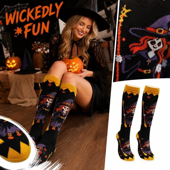 Unisex Halloween Step Into Halloween Knee-High Socks, Spooky Pumpkin Vampire Skeleton Novelty Cotton Crew Socks for Adults