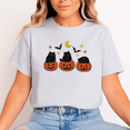 thumbnail image 1 of Unisex Halloween T-Shirt, 100% Cotton – Black Cats in Pumpkins Graphic Tee, Soft Crewneck, Short Sleeve, Gift for Halloween, 1 of 2