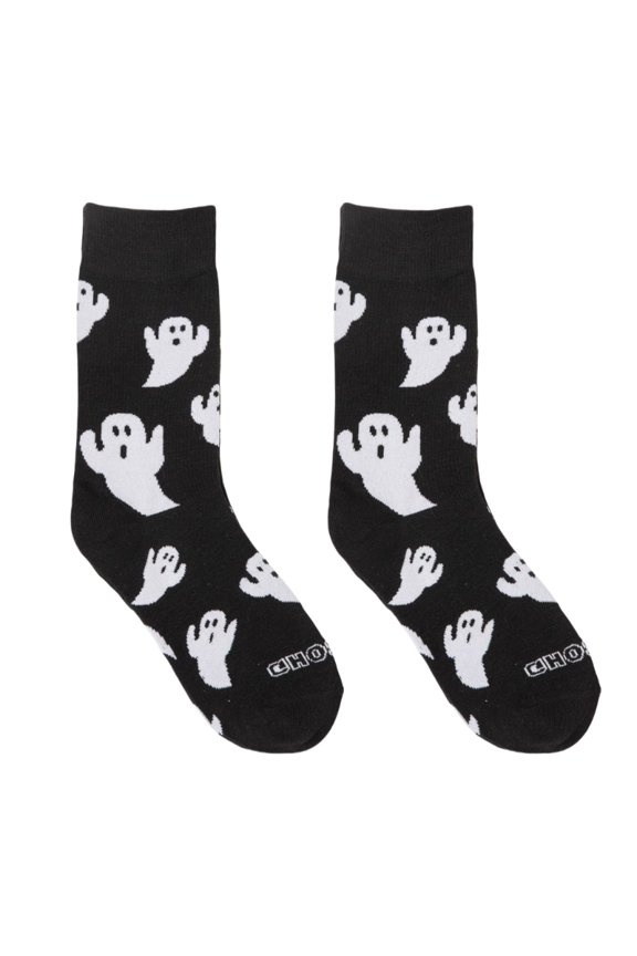 Unisex Halloween Theme Ghostly Pattern Middle Calf Socks Black White Soft Stylish Cotton Socks for Festival Occasion