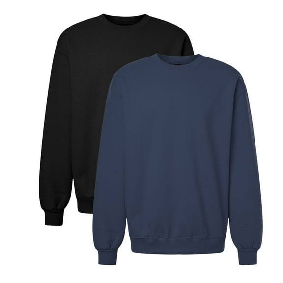 Unisex Hammer Maxweight Crewneck Sweatshirt 75/25 Cotton/Polyester Fleece Long Sleeve Winter Sweater (Pitch-Black Blue-Dusk 2PCS, M)