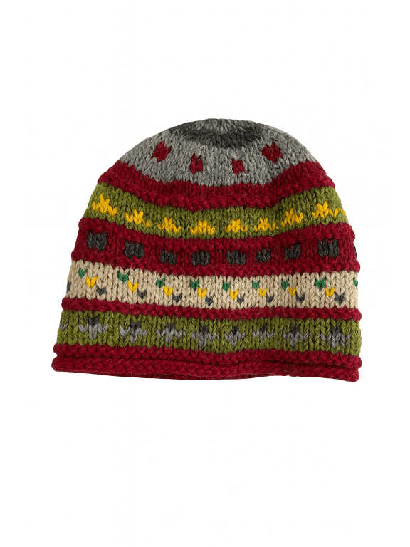 Unisex Hand-Knit Woolen Beanie Hat with Micro Fleece Lining for Cold and Windy Days -Multi Color Pattern