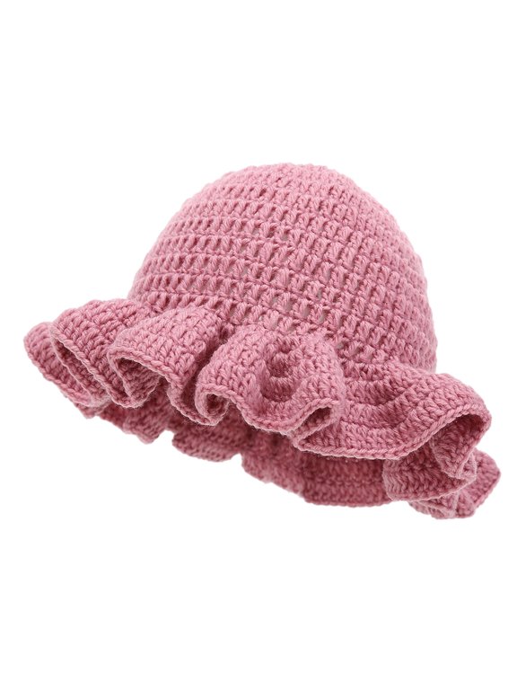 Unisex Handmade Crochet Bucket Hat, Ruffled Brim Wide Brim Knitted Hat for Women and Men, Colorful Flounced Edge Crochet Sun Hat, Unisex Fashionable Warm Woolen Yarn Hat for Autumn Winter