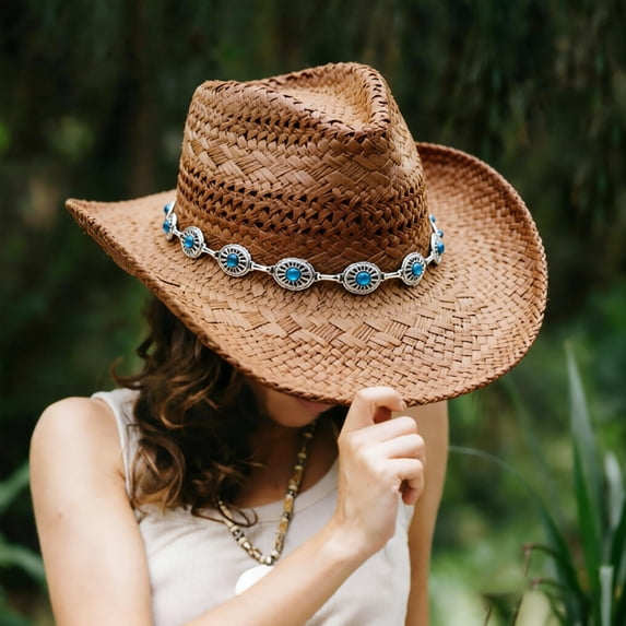 Unisex Handwoven Western Cowboy Sun Hat For Couples Outdoor Casual Lightweight Wear With Brim UPF Travel Beach Fishing Garden Adventure
