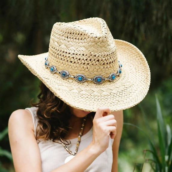 Unisex Handwoven Western Cowboy Sun Hat For Couples Outdoor Casual Lightweight Wear With Brim UPF Travel Beach Fishing Garden Adventure