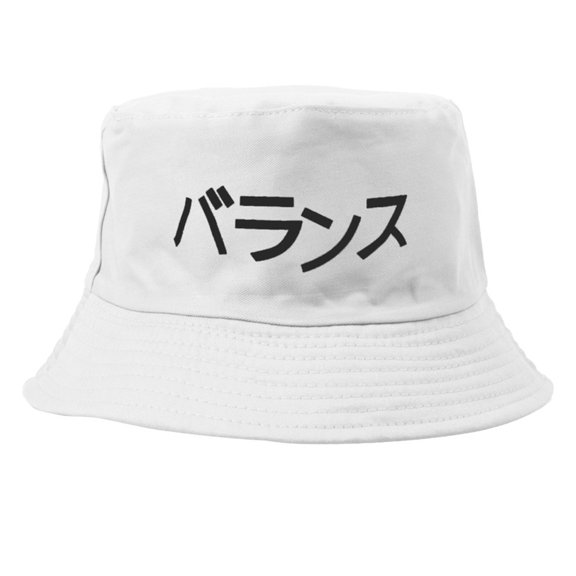 Unisex Harajuku Bucket Hat Japanese Letters Print Hip Hop Fisherman Cap for Women Men UV protection