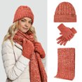 thumbnail image 1 of Unisex Hat Scarf Gloves Sets Men Women Knitted Cuffed Skull Cap Long Scarf Touch Screen Mittens Winter Warm Matching Set, 1 of 4