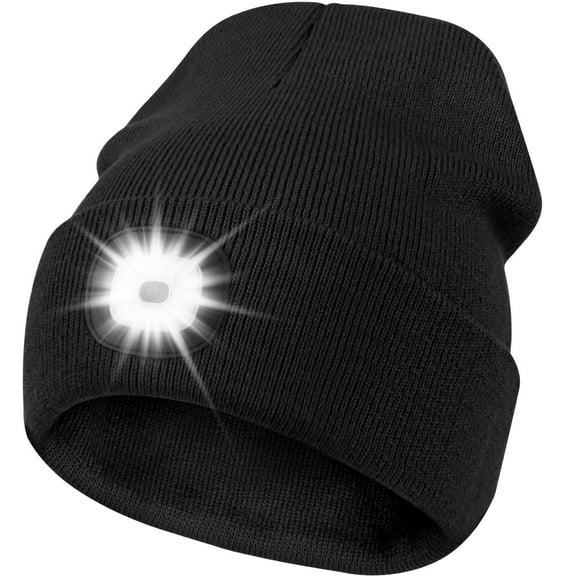 Unisex Hat with Light, USB Rechargeable Hands Free Headlamp LED Beanie,Gifts for Dad Father Men Husband Winter Warm Knitted Cap (Black)