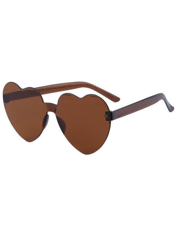 Unisex Heart Shape Rimless Sunglasses Translucent Gradient Color Trendy Versatile Sun Glasses Sunscreen UV Protection Dark Amber