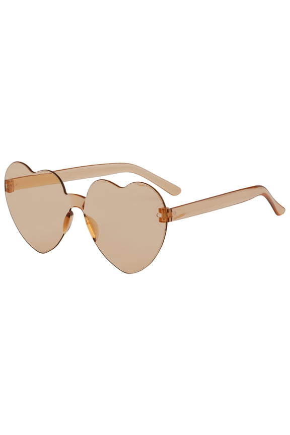 Unisex Heart Shape Rimless Sunglasses Translucent Gradient Color Trendy Versatile Sun Glasses Sunscreen UV Protection Light Amber