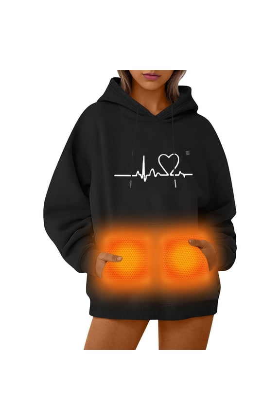 Unisex Heated Hoodie Rechargeable Warmth Adjustable Heat Settings Fast Warm Up Heated Hoodie Cozy Fleece Lined Winter Pullover Tops Regular Fit Heated Sweatshirts Hoodies for Men