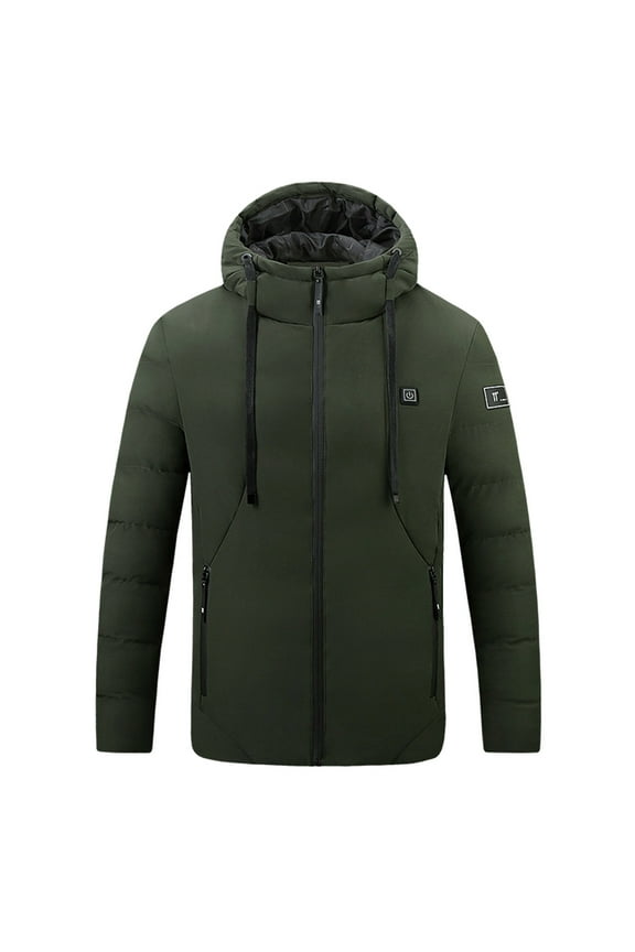 Unisex Heated Jacket 4 Heat Zones Usb Control Smart Warming Puffer Jacket with Hood Long Sleeve Zip Up Coat Heating Clothing Thermal Heated Mens Jacket