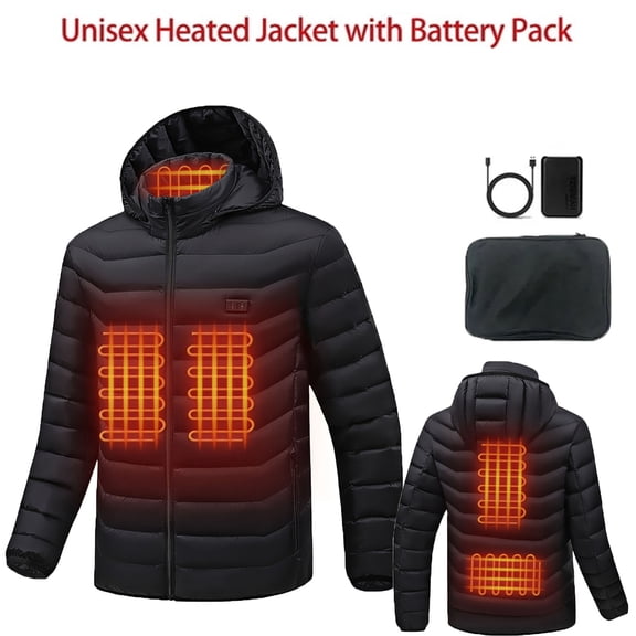 Unisex Heated Jacket with 5V Battery Pack, Windproof Heated Coat for Women Men with Detachable Hood,Heating Jacket for Hiking Skiing Camping Outdoor Winter Snow Wear, Christmas Gift,sohochic