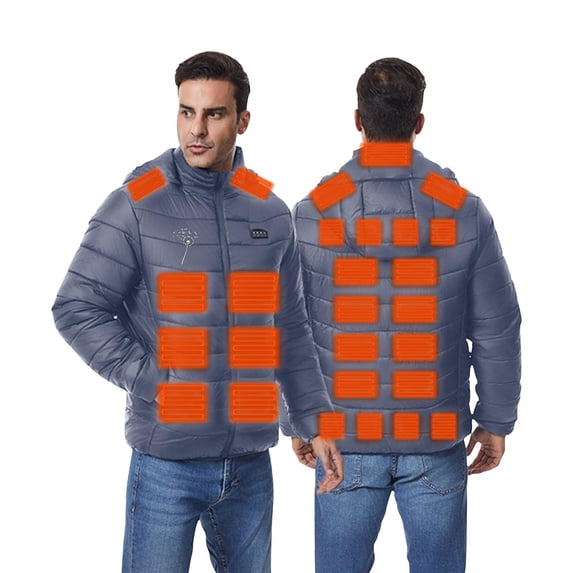Unisex Heated Jacket Electric Soft Shell Puffer with Hood Windproof Winter Coat USB Charging Body Warmer