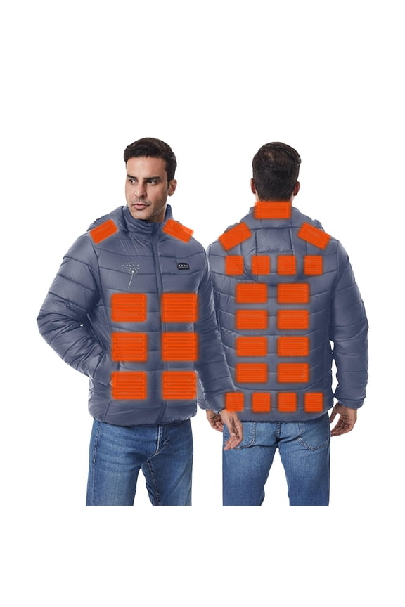 Unisex Heated Jacket Electric Soft Shell Puffer with Hood Windproof Winter Coat USB Charging Body Warmer