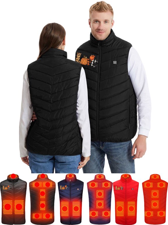 Unisex Heated Vest Stand Collar 3 Heating Levels Zip Front Regular Fit Everyday Vest