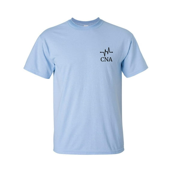 Unisex Heathcare CNA Heartbeat Small Left Crest Short Sleeve T-shirt-Light Blue-5xl
