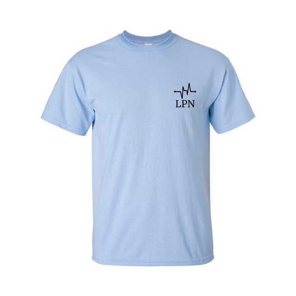 Unisex Heathcare LPN Heartbeat Small Left Crest Short Sleeve T-shirt-Light Blue-xxl