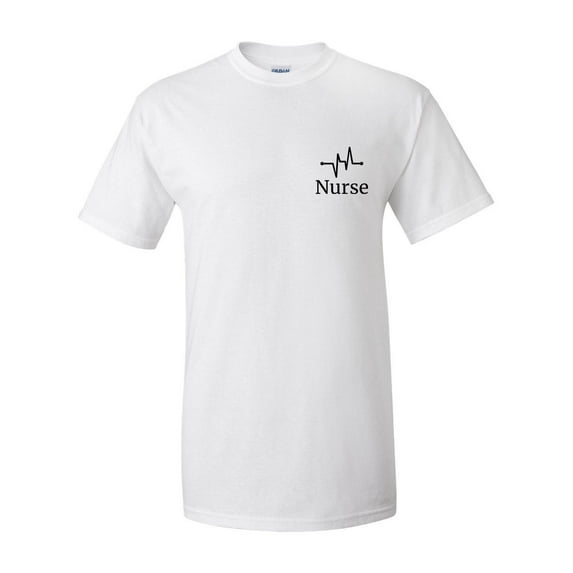 Unisex Heathcare Nurse Heartbeat Small Left Crest Short Sleeve T-shirt-White-4xl
