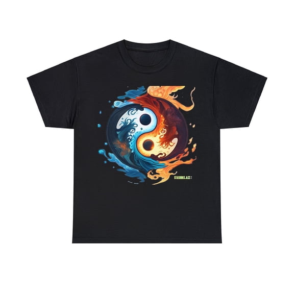 Unisex Heavy Cotton T-Shirt Colorful Yin Yang Symbol by Joel Lovett 001