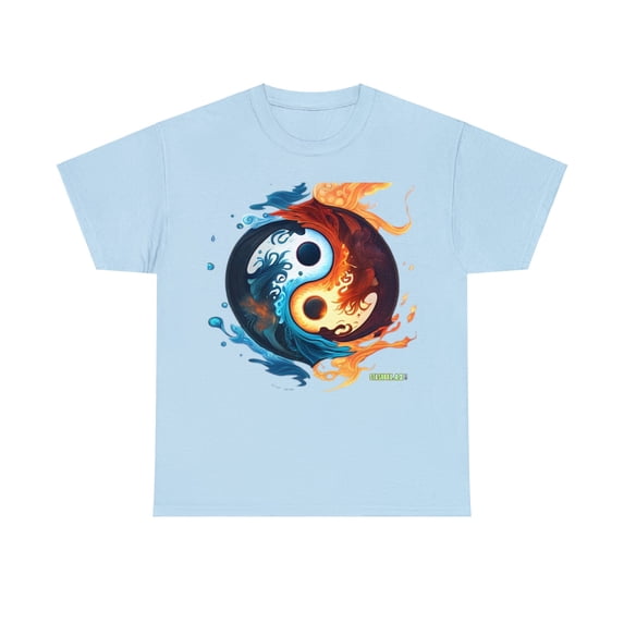 Unisex Heavy Cotton T-Shirt Colorful Yin Yang Symbol by Joel Lovett 001