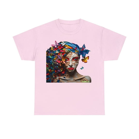 Unisex Heavy Cotton T-Shirt Rainbow Draw Beautiful Woman 004